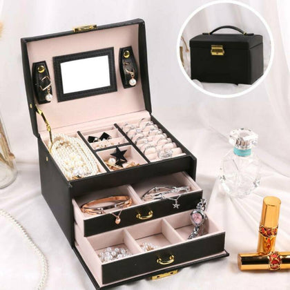 Jewelry Box Organizer Portable Travel Leather Jewellery Ornaments Storage Black
