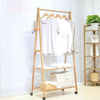 Rolling Bamboo Clothes Rail Rack Garment Display Stand Shoes Storage Shelf Wheel