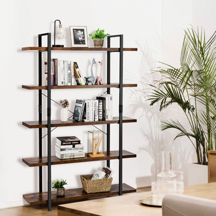 5-Tier Industrial Bookshelf Vintage Bookcase Wooden ladder shelf plant stand