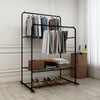 Portable Rolling Clothes Rail Metal Dual-bar Garment Rack Stand Corner Boutique