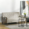 3-Seater Sofa Bed Click-Clack Button-Tufted Settee Recliner Couch Beige
