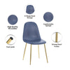 4x Blue PU Leather Dining Chairs Tempered Glass Dining Table Golden Chromed Legs