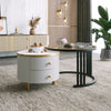 Round Nesting Coffee Table Set W/ 2 Drawer White Side Tables with Storage