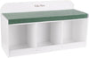 Childrens Storage Bench White Wooden Toy Box Green Cushion Kids Open Cubes Book