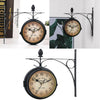 Outdoor Garden Wall Clock Round Metal Frame Double Sided Station Clock Quartz