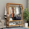 Bamboo Clothes Rail Garment Storage Coat Hat Hanging Shelf Rolling Trolley Stand