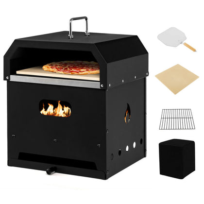 4-in-1 Outdoor Pizza Oven 2-Layer Detachable Grill Oven Fire Pit w/ Pizza Stone