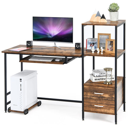 Wooden Computer Desk 3-Tier Shelves Computer Workstation W/ CPU Stand & Drawer