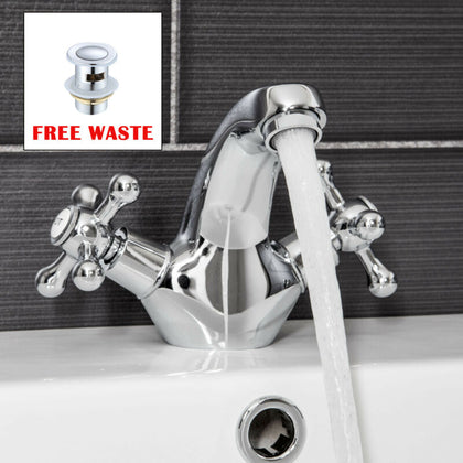 Traditional Victorian Bathroom Chrome Twin Cross Head Basin Sink Mixer Mono Tap