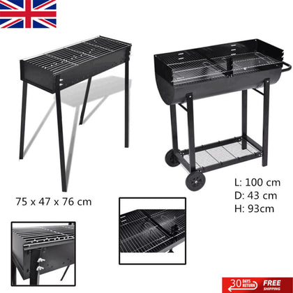 BBQ Stand Charcoal Barbecue Rectangular Steel Grill Outdoor Wheels 75 x 28 cm