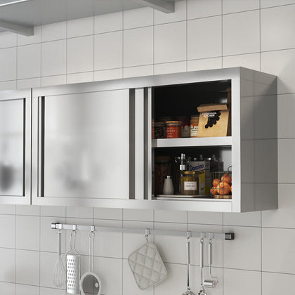 Commercial Kitchen Cupboard Stainless Steel Storage Wall Cabinet Sliding Door