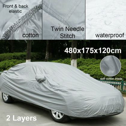 Waterproof Car Cover Large Heavy Duty UV Protection Breathable 2 Layer Cotton