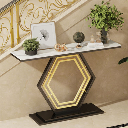 120cm Console Table Hall Marble Tabletop Geometric Base Accent Desk Storage