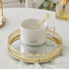 Vintage Golden Round Mirror Glass Candle Tray Plate Vanity Table Perfume Display