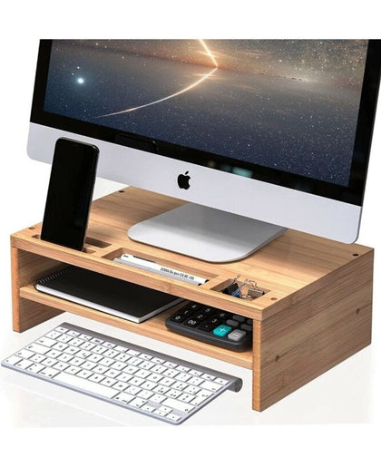 ❗Monitor Stand Bamboo with Storage Organizer 2 Tier PC Stand Laptop Riser