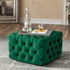 Vintage Green Velvet Buttoned Footstool Chesterfield Button Design Square Stool