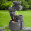 C-Shaped Bowls Cascading Water Fountain Feature Garden Statue With LED Lights UK