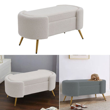 100cm Rectangular Ottoman Footstool Velvet Upholstered Stool w/Golden Metal Legs