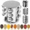 Revolving Rotating Steel 12/16 Jar Spice Rack Storage Glass Jars & Chrome Lids