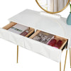 Dressing Table w/ 2 Drawers Round Mirror Stool Makeup Vanity Desk Bedroom White