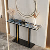 Rectangle Console Table Hall Marble Slate Accent Table with Large Pedestal Base