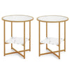 2 PCS Tempered Glass End Table Beside Coffee Sofa Side Table W/Faux Marble Shelf