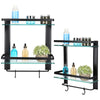 2 Tier Black Wall Mounted Towel Holder Storage Rail Rack Bathroom Caddy Shelf