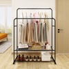 Portable Rolling Clothes Rail Metal Dual-bar Garment Rack Stand Corner Boutique