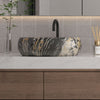 Modern Bathroom Countertop Basin Sink Oval Marble Effect Ceramic Vanity Bowl