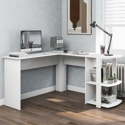 Corner Computer Table Laptop Home Study Wrokstation Desk Storage Shelves White