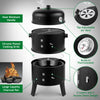 3 in 1 Black BBQ Charcoal Grill Barbecue Smoker Garden Outdoor Cooking Steel Pot