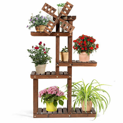 5 Tier Flower Plant Pot Rack Wood Display Stand Shelves Indoor Outdoor Garden