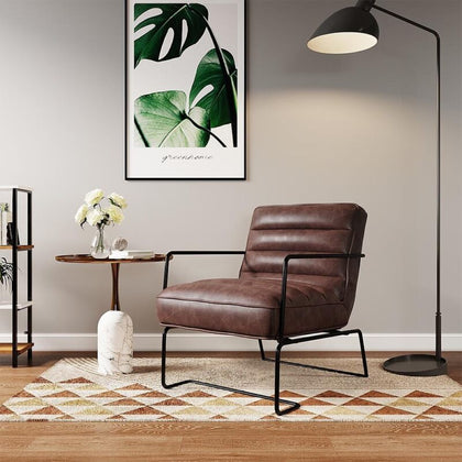 Metal Frame Modern Armchair Lounge Living Room Club Bar Chair Sofa Leather Seat