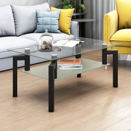 Rectangle Black Glass Coffee Table Modern Side Center Table Home Office Furnitur