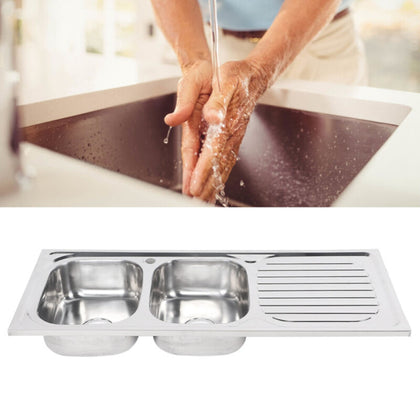 Stainless Steel Double Bowl Kitchen Sink Anti-rust Basin For Home Restaurant