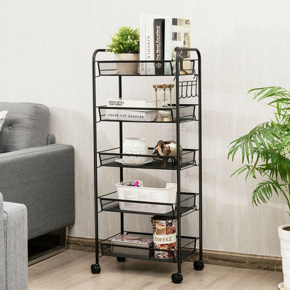 Rolling 5 Tier Storage Rack Metal Shelving Unit Kitchen Bathroom Organizer Cart