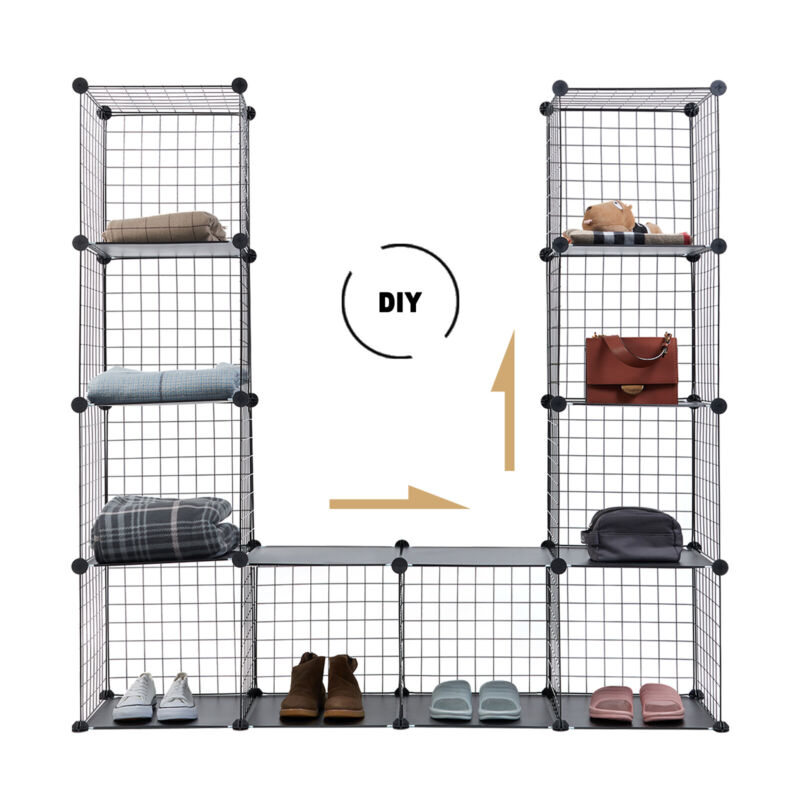 Stackable Rack Cube 16 Cube Storage Shelves Rack Metal Wire Interlocking Display Stackable ...