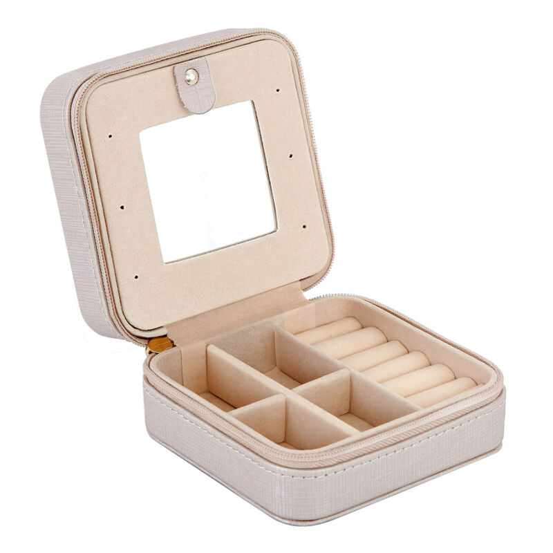 Small Portable Jewellery Box Organizer PU Leather with Mirror for