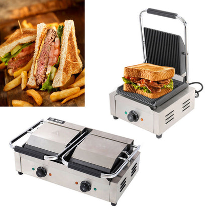 1800W Grooved Panini Press Ribbed Grill Toaster Sandwich Commercial Machine
