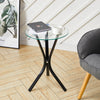 Round Sofa Side Table With Tempered Glass Top Living Room Furniture Coffee Tea