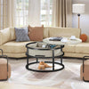 Round Coffee Table Beige Lift Up Top Magazine Storage Box Black Metal Frame