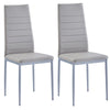 2x Grey Faux Leather High Back Dining Chairs Metal Legs Padded Seat Dining Room