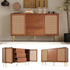 Wooden Sideboard Buffet Storage Cabinet Cupboard with 2 Rattan Doors & 3 Drawers