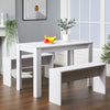 Pure White Wood Kitchen Dining Table and 2 Bench Set Kit for Small Family House