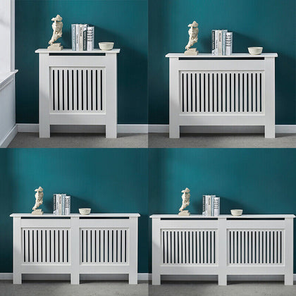 Radiator Cover Wall Cabinet MDF Wood Furniture Vertical Grill White Modern Shelf