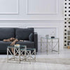 Nest of 3 Coffee Table Sofa Side End Table Tempered glass Stainless Steel Legs