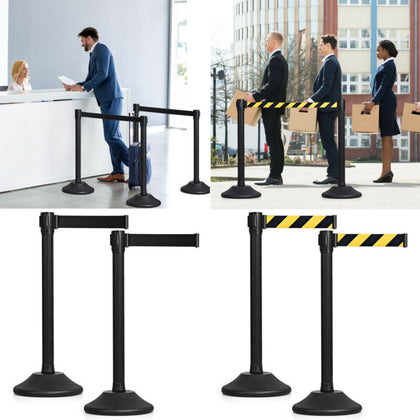 Set of 2 Belt Stanchion Crowd Control Barrier Stand with 190cm Retractable Belt