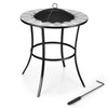 Outdoor Fire Pit Dining Table Round Wood Burning Fire Bowl with Mesh Screen Lid