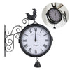 Outdoor Garden Cockerel & Bell Wall Clock Double Sided with Station Bracket