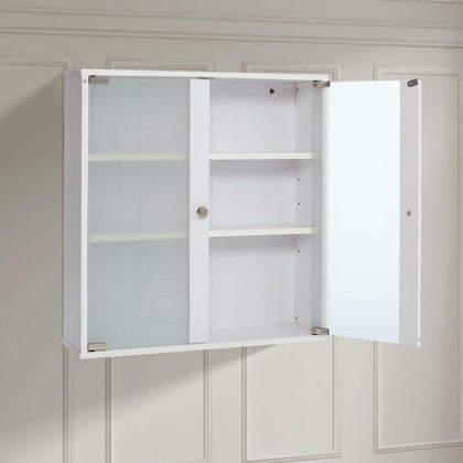 Wall Mounted Cupboard Bathroom Storage Shelf Floating Cabinet Glass Double Doors